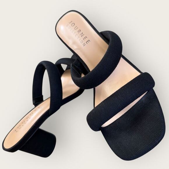 Journee Collection Shoes - Journee Collection Fabric Double Strap Block Heel Slip On Sandals Size 10 Black